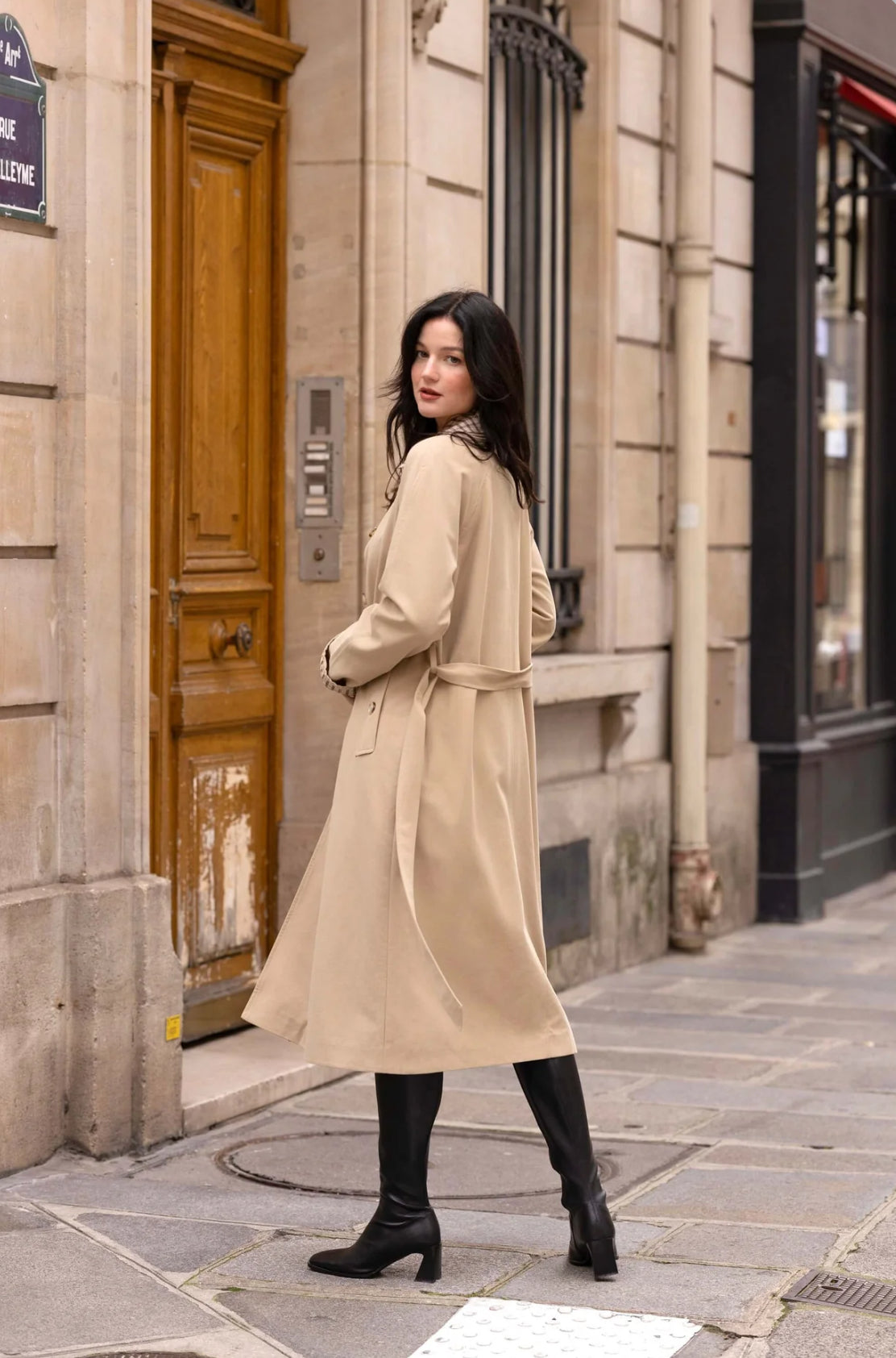 Beige Contrast Cotton Trench Coat