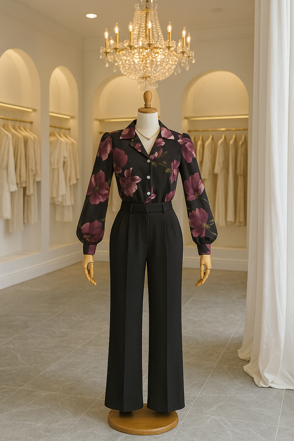Black Floral Shirt and Trouser Set