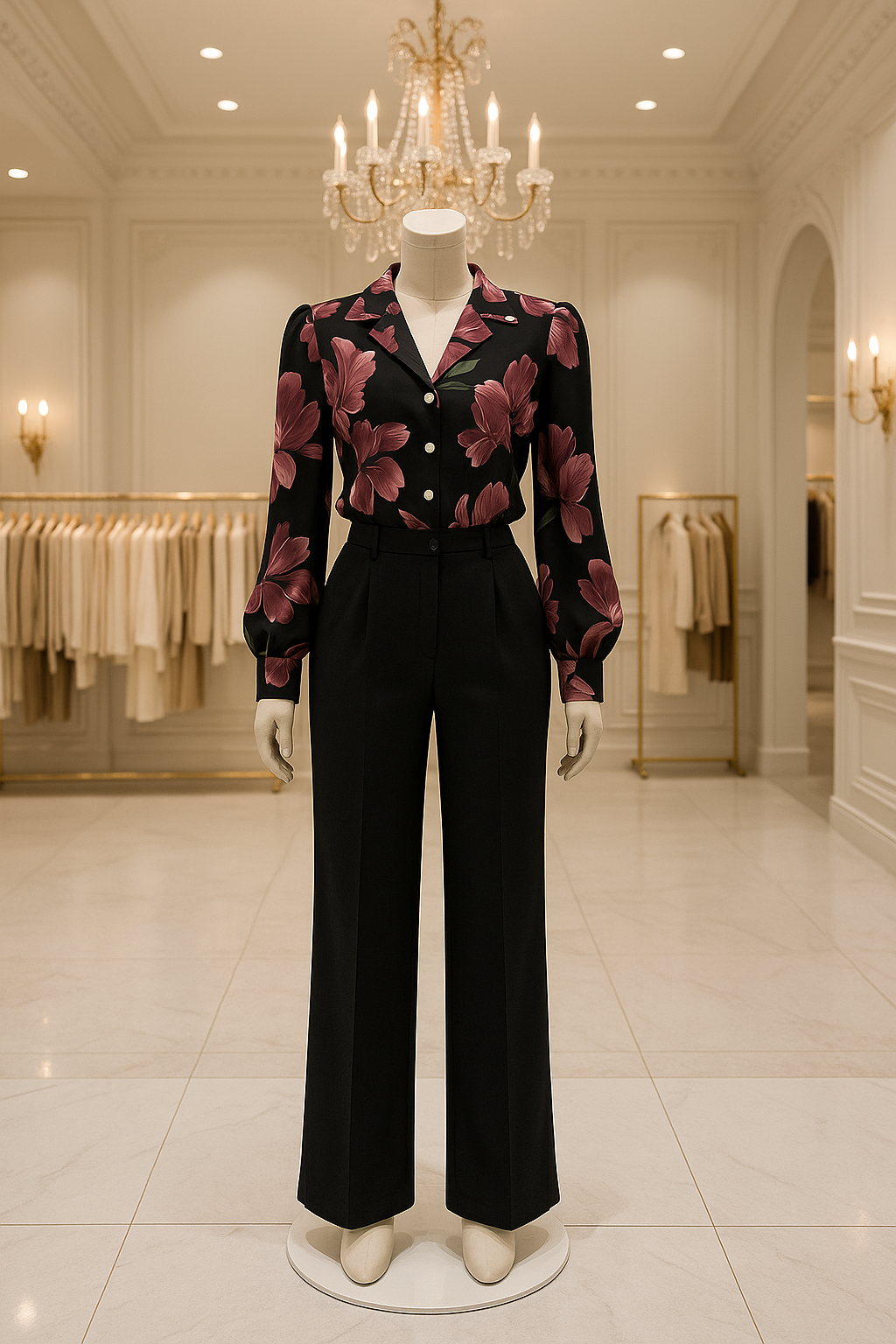 Black Floral Shirt and Trouser Set