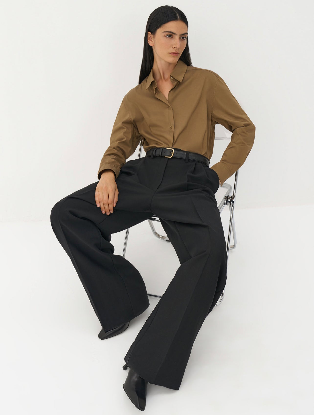 Black High Waisted Pleated Trouser