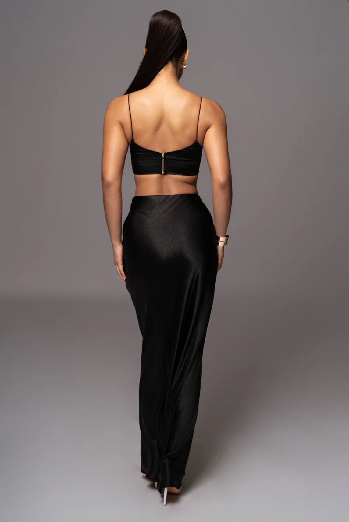 Black Verina Satin Maxi Skirt