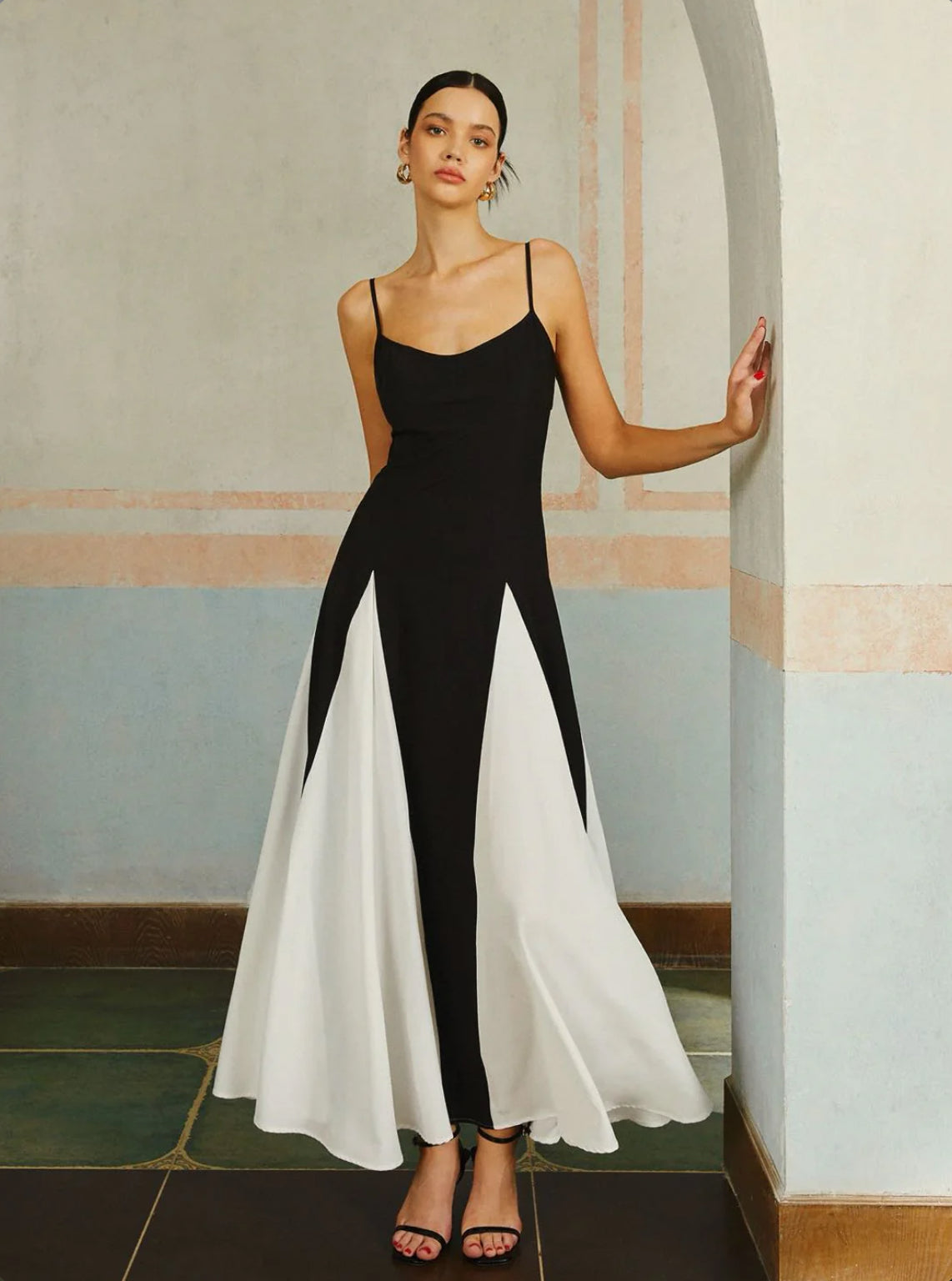 Black & White Spaghetti Strap Long Dress