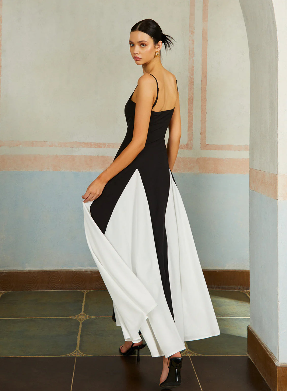 Black & White Spaghetti Strap Long Dress