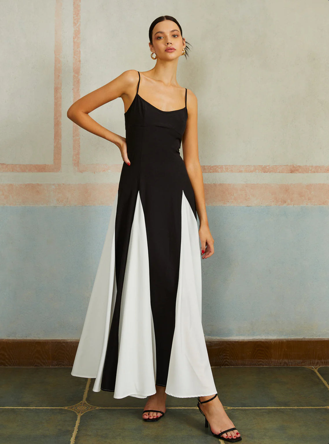 Black & White Spaghetti Strap Long Dress