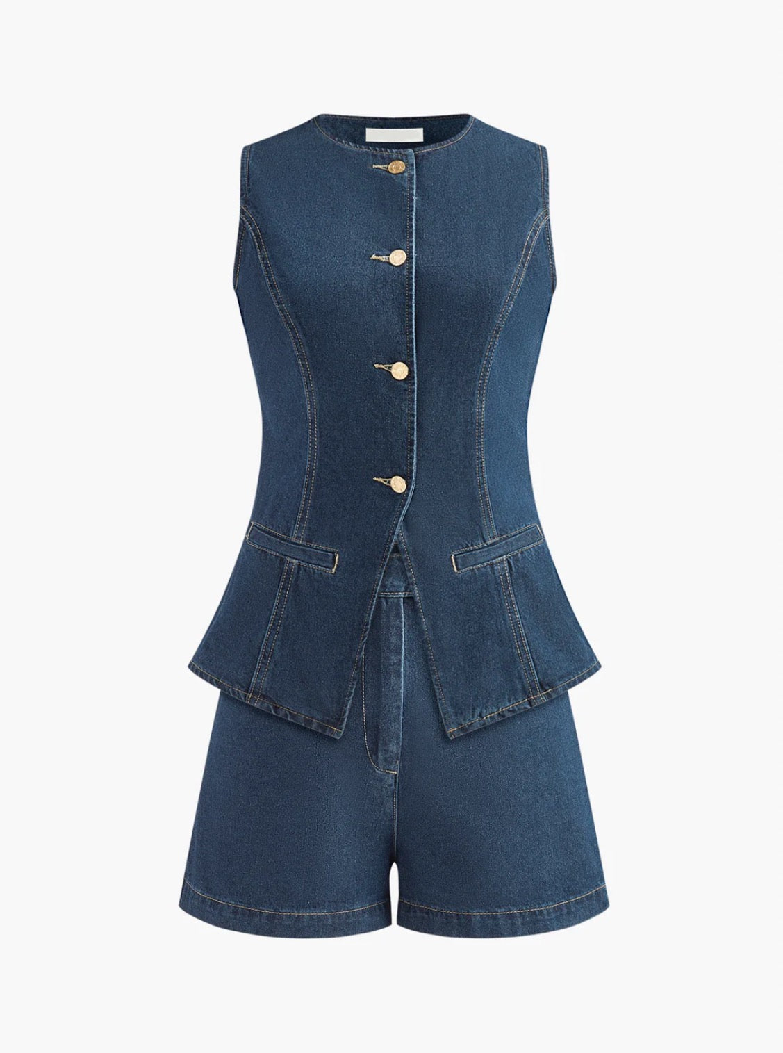 Blue Denim Waistcoat and Shorts Co-ord Set