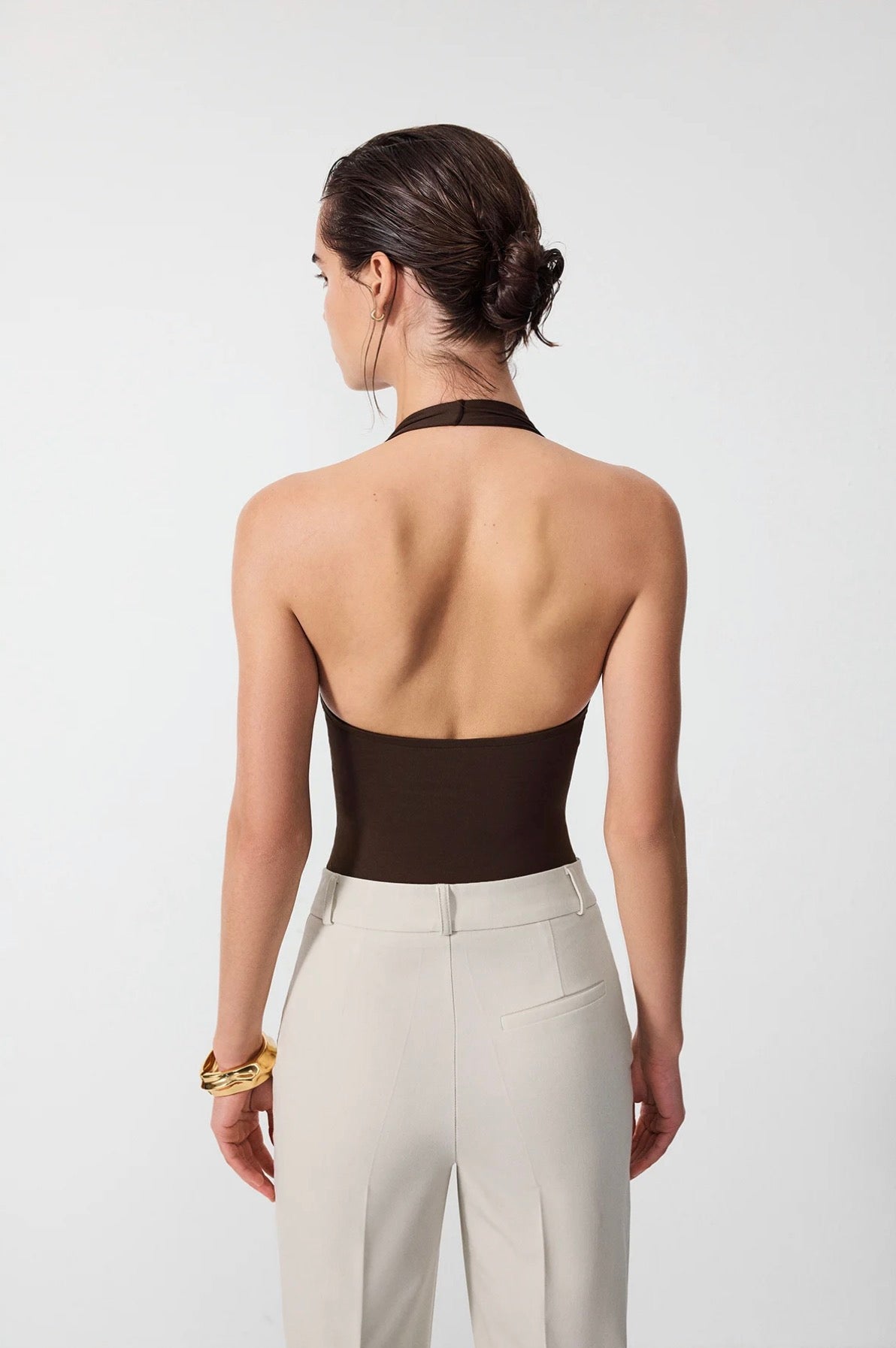 Brown Ruched Halterneck Top