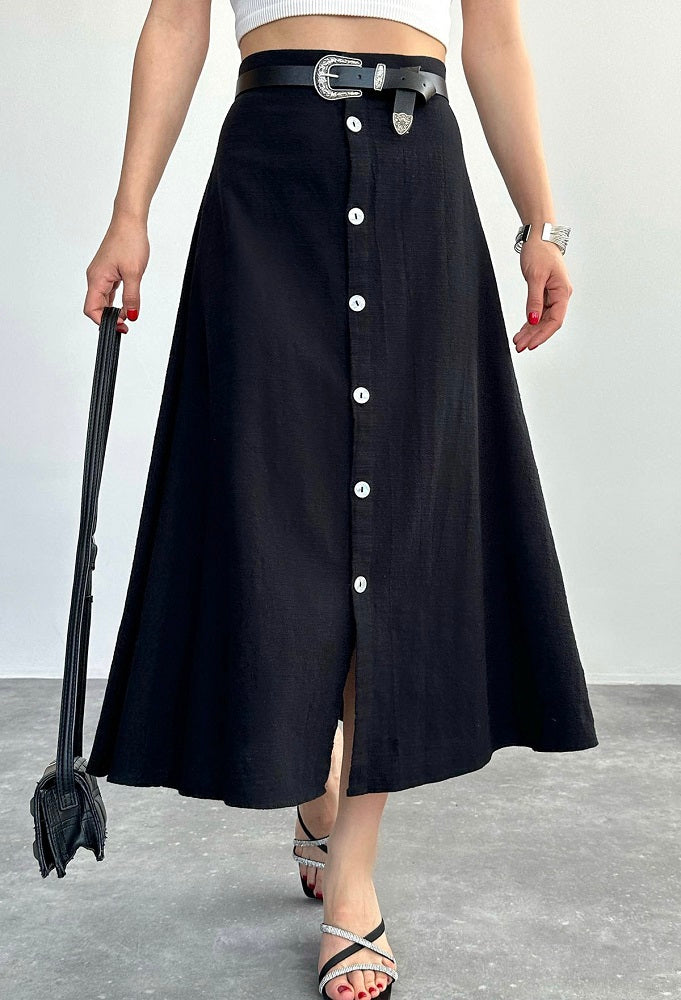 Gianna Black Denim Midi Skirt