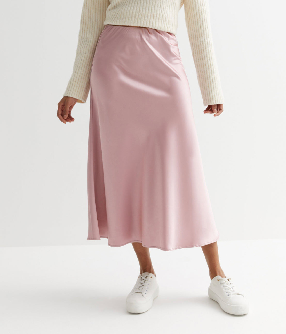 Blush Pink Satin Midi Skirt