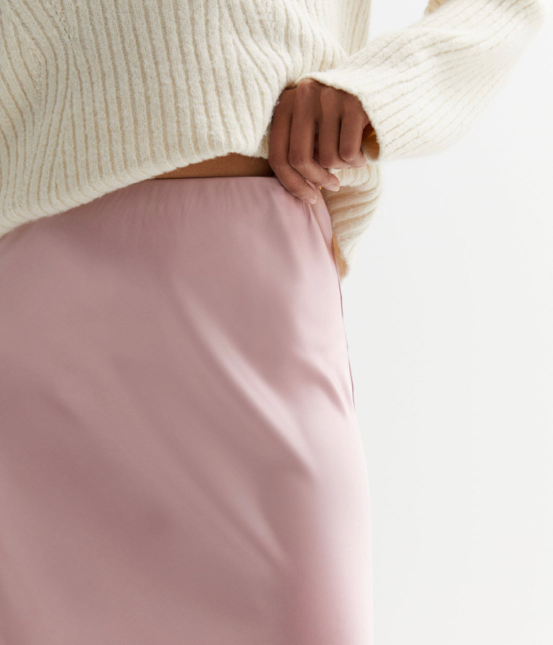 Blush Pink Satin Midi Skirt