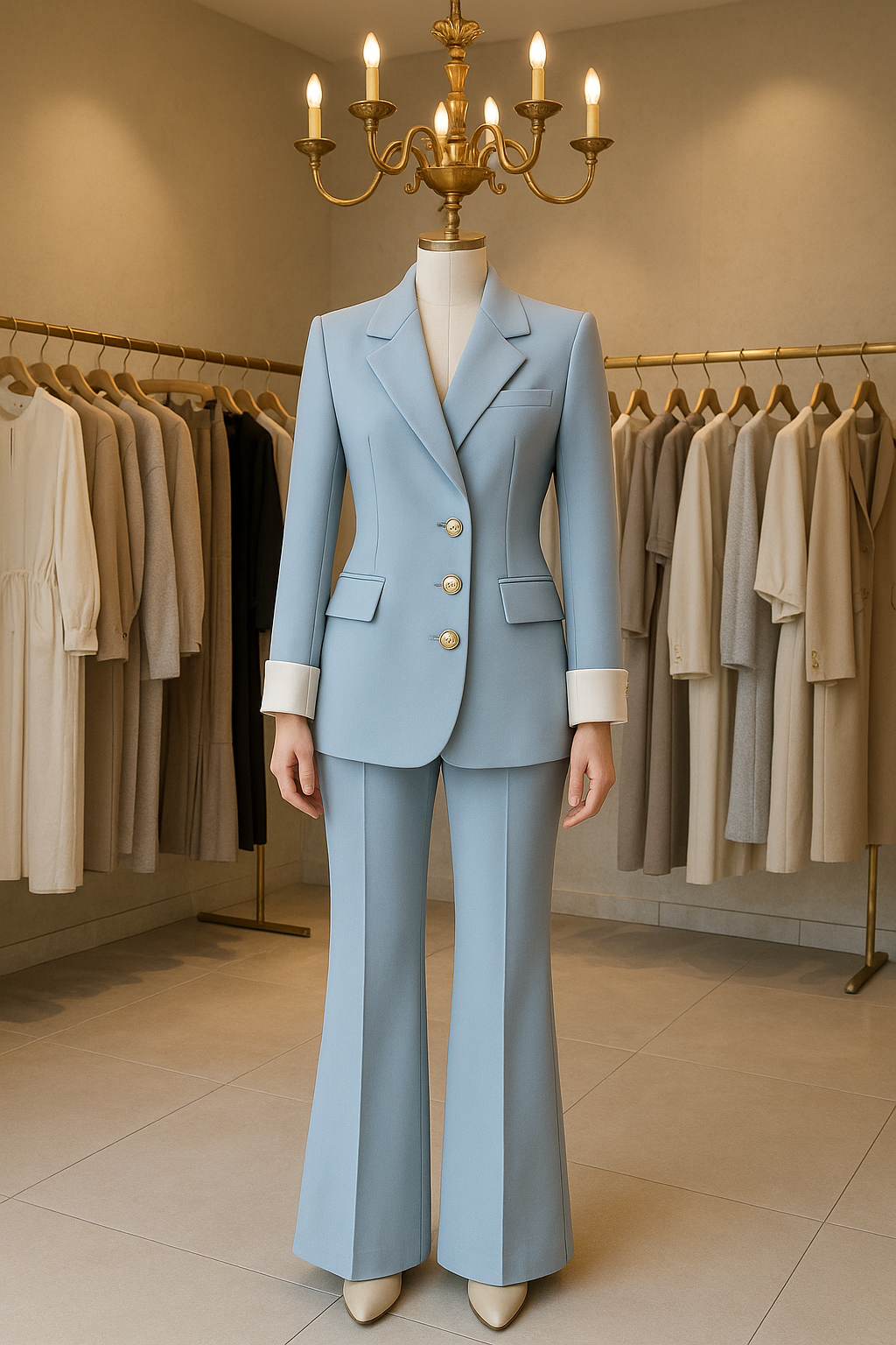 Light Blue Buttoned Single Breasted Blazer