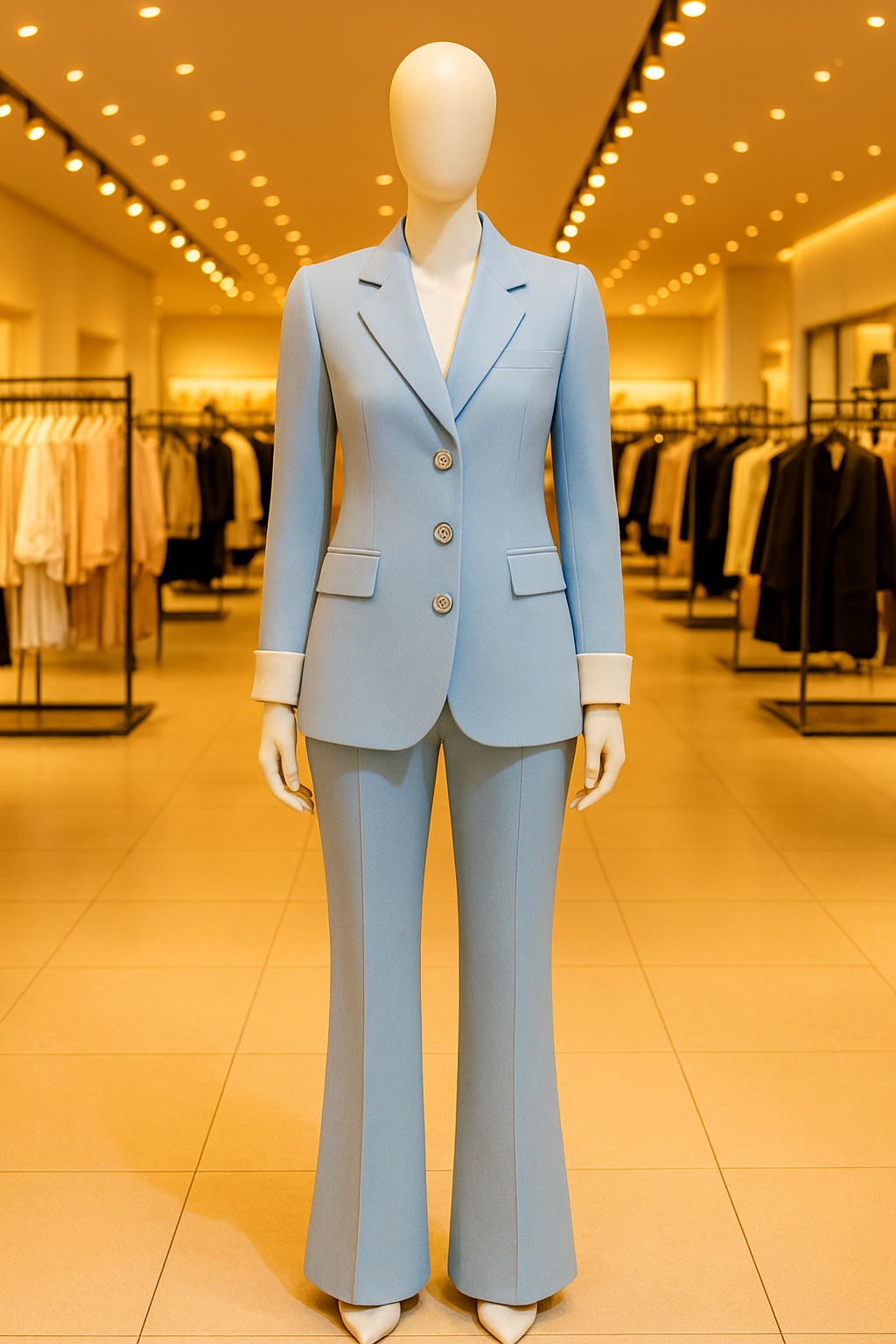 Light Blue Buttoned Single Breasted Blazer