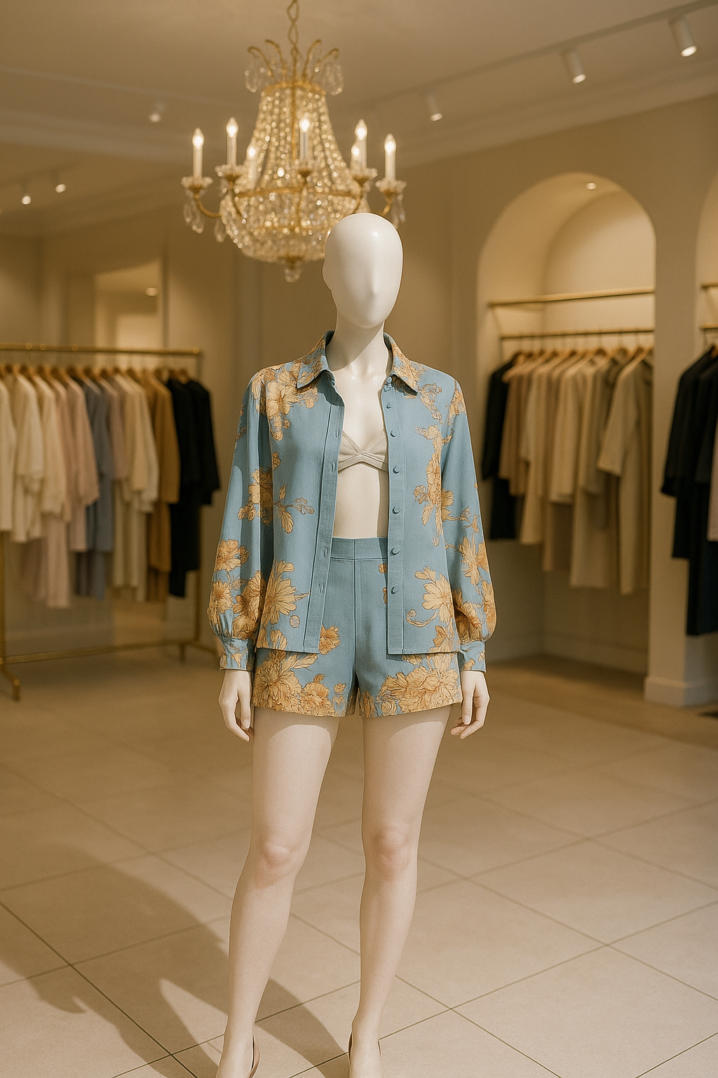 Light Blue Floral Printed Collar Shirt