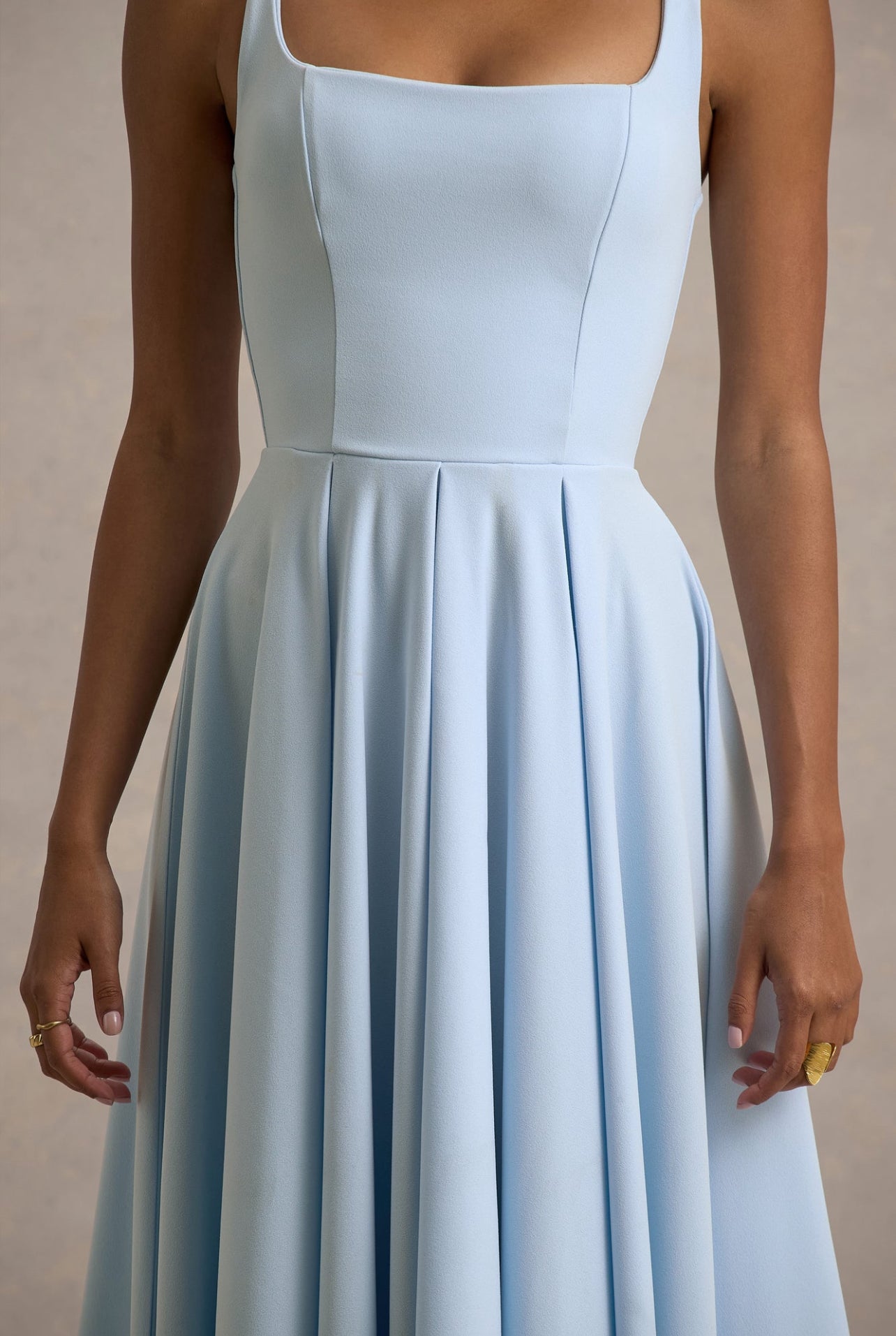 Light Blue Pleated Midi Dress