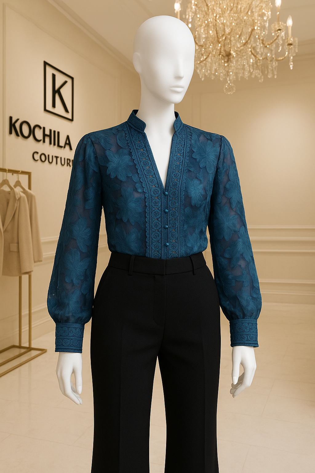 Ocean Blue Floral Embroidered Shirt