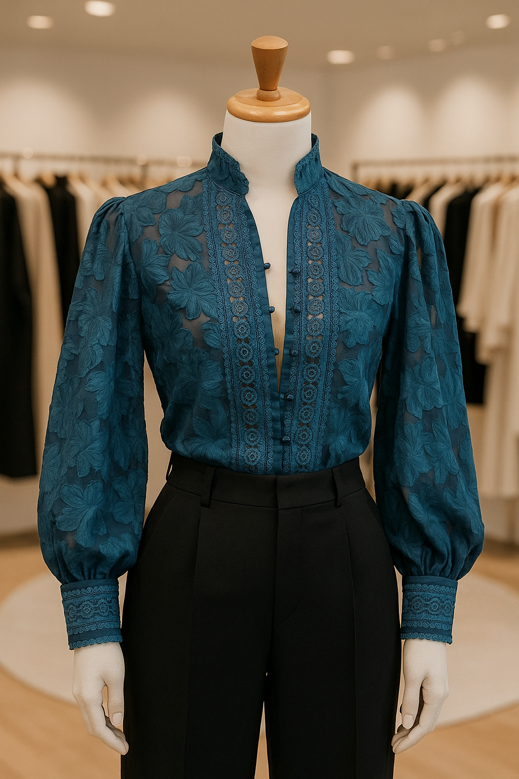 Ocean Blue Floral Embroidered Shirt