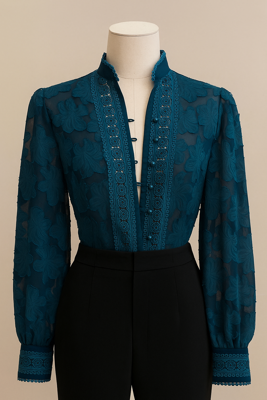Ocean Blue Floral Embroidered Shirt