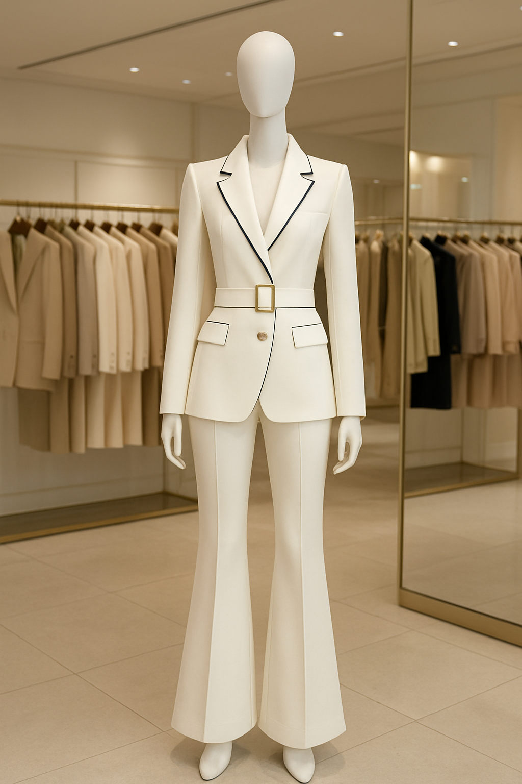 Off White Color Block Belted Blazer