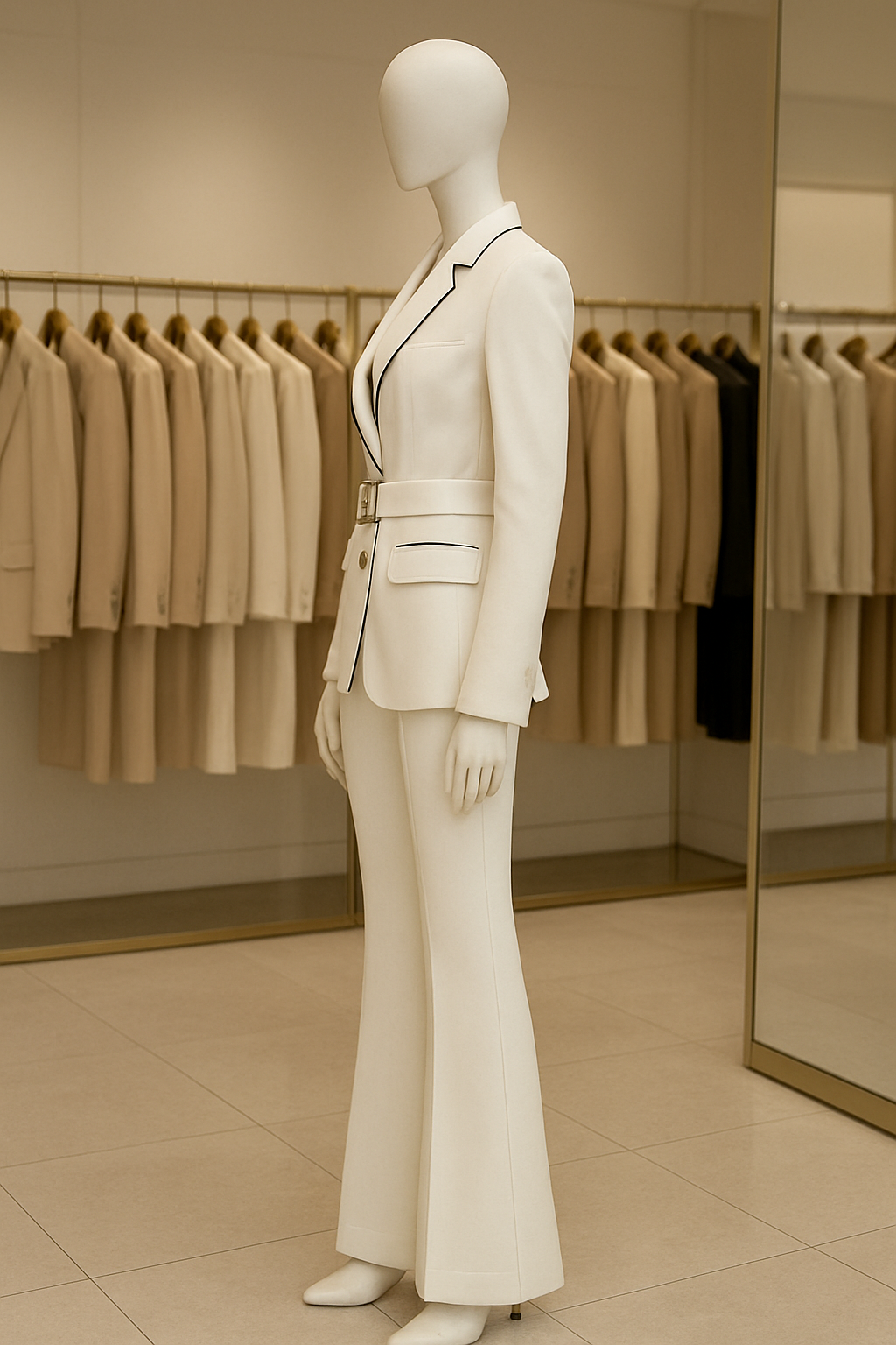 Off White Color Block Belted Blazer