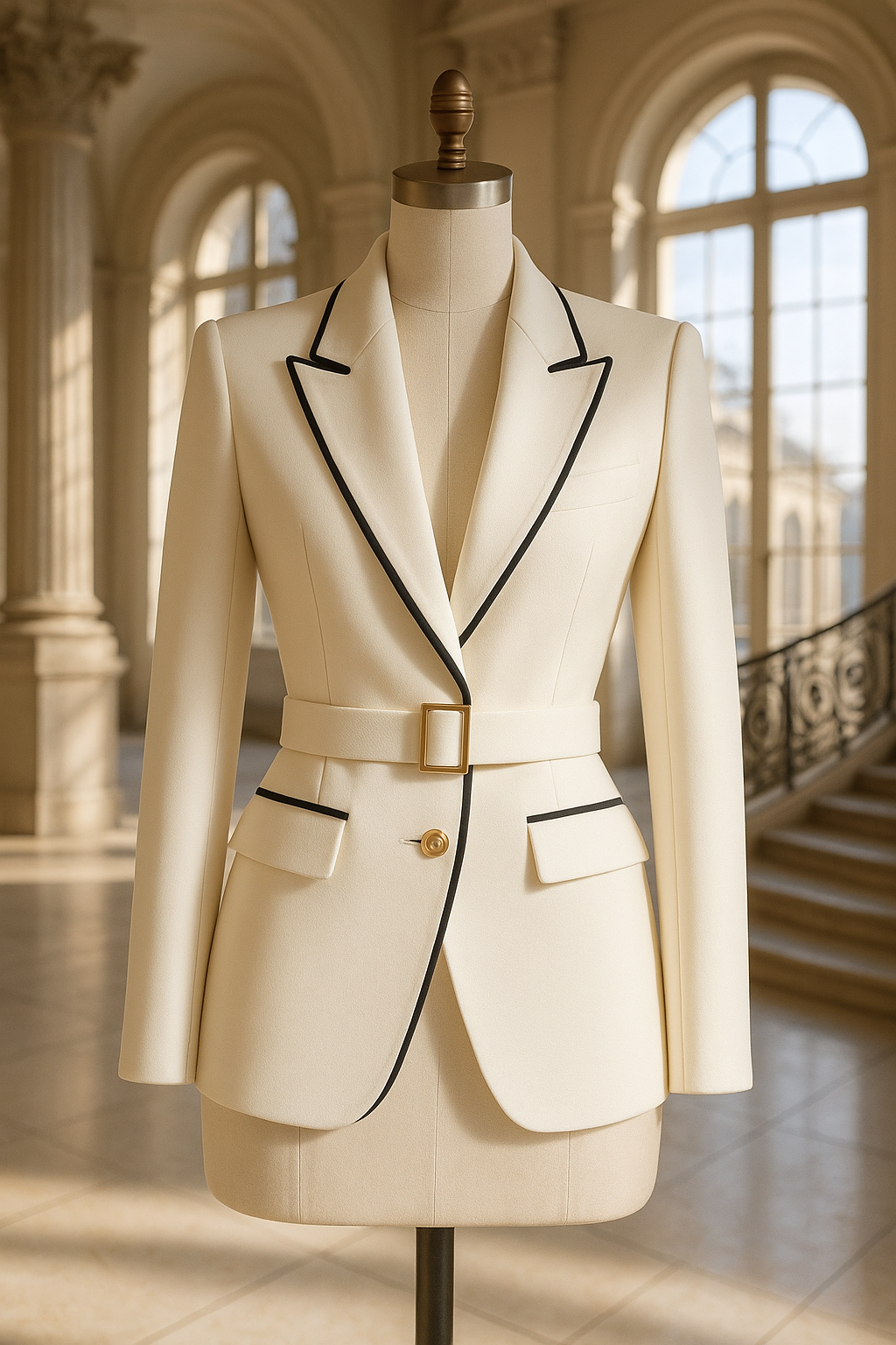 Off White Color Block Belted Blazer