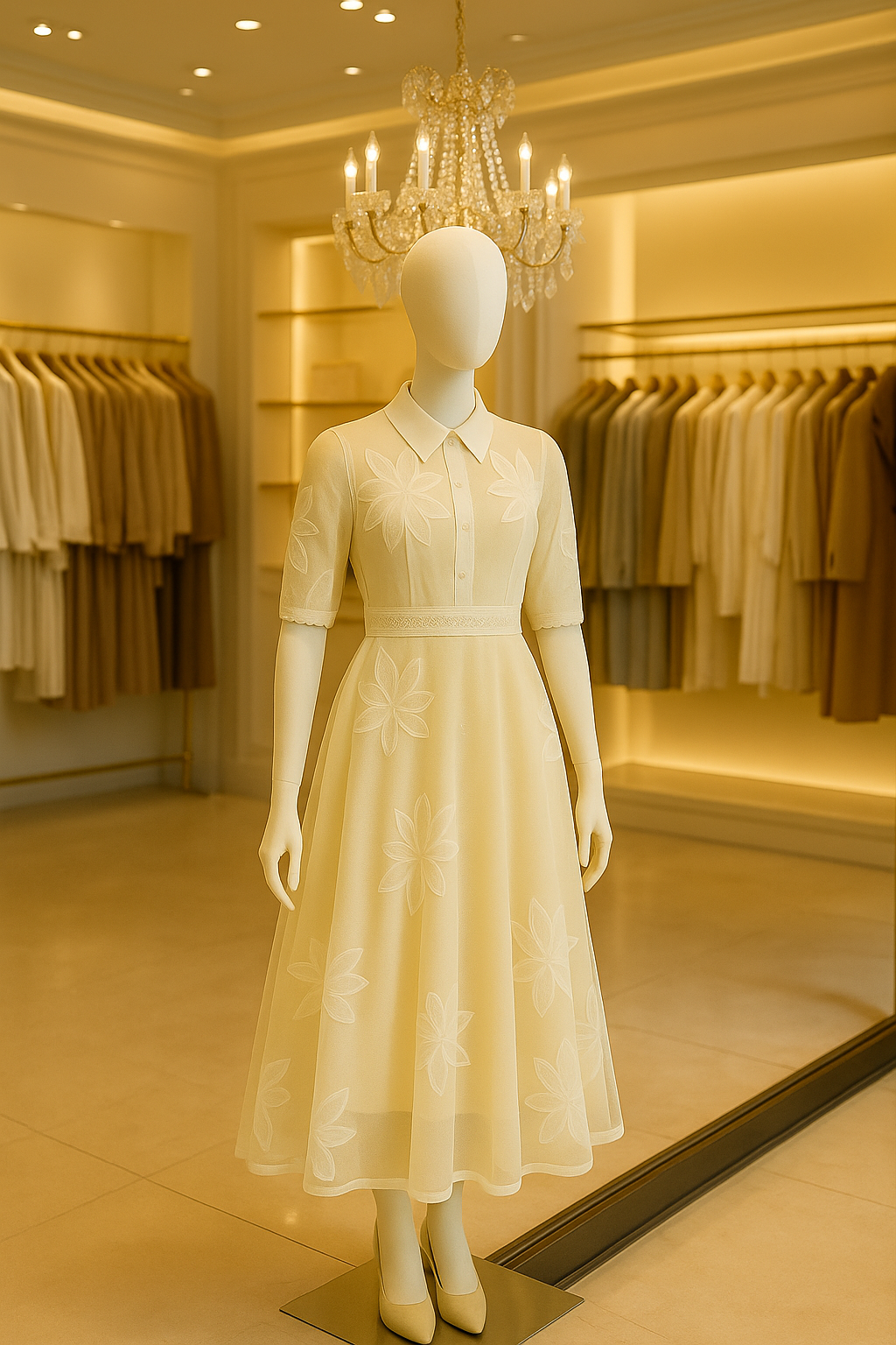 Off White Embroidered Net Dress