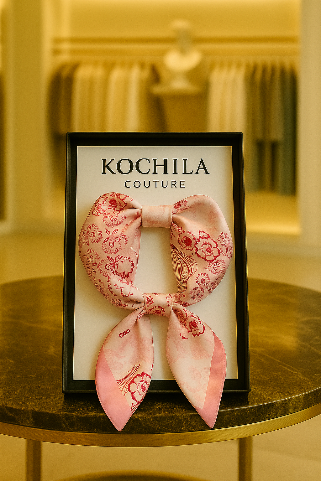 Pink Floral Printed Satin Scarf