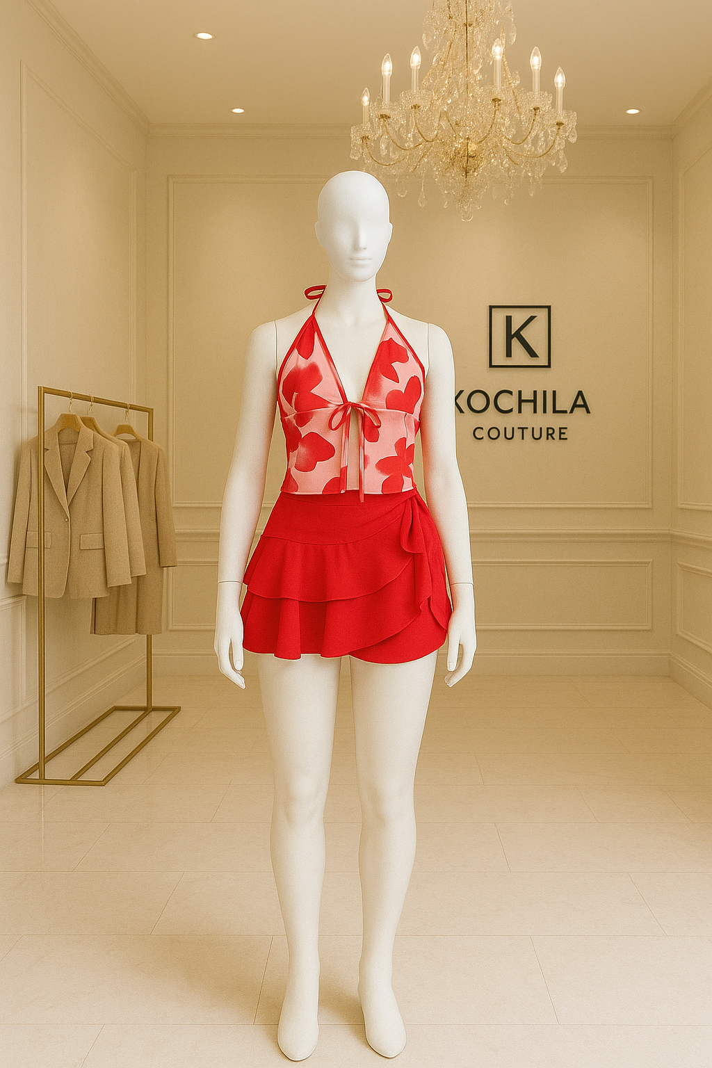 Red Floral Beach Top & Skirt Set