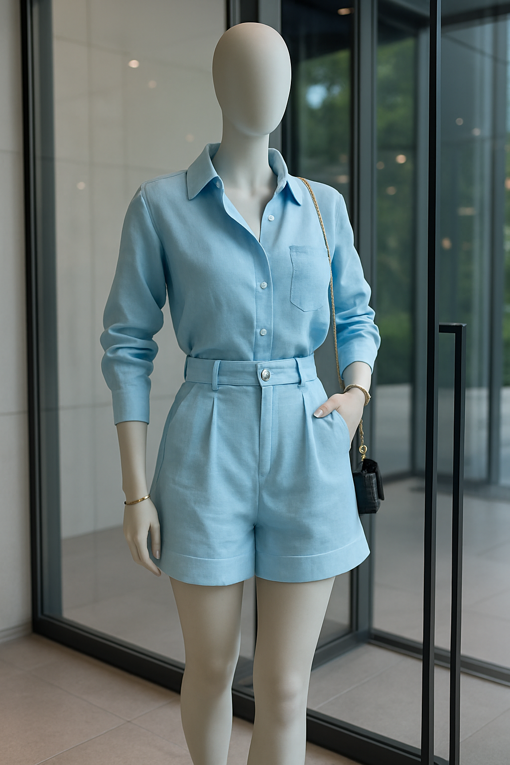 Sky Blue Linen Shirt & Shorts Set