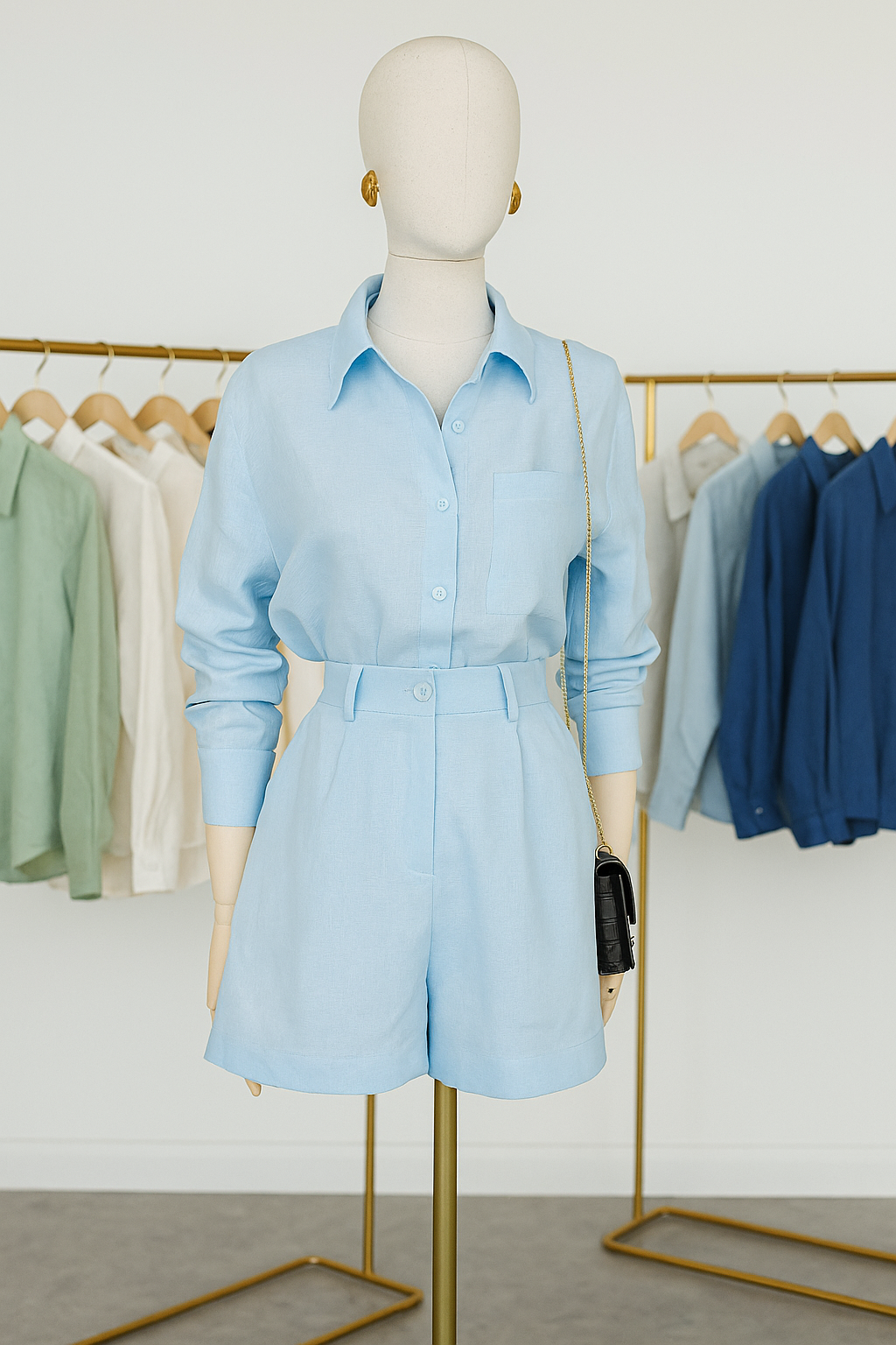 Sky Blue Linen Shirt & Shorts Set
