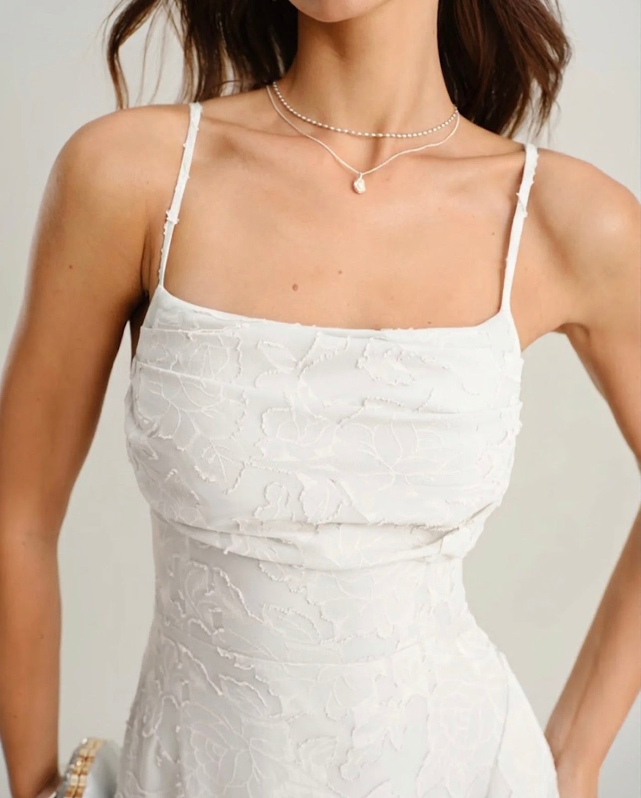 White Floral Backless Slip Dress