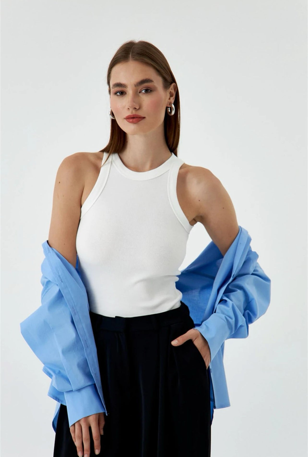 White Ribbed Cotton Vest Top
