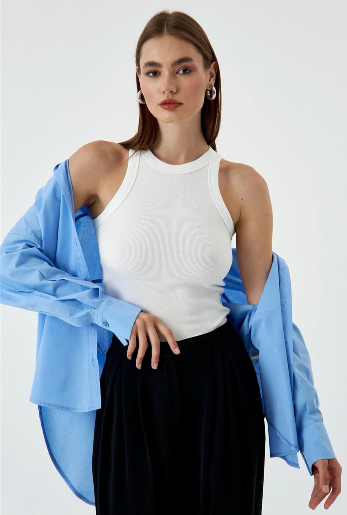 White Ribbed Cotton Vest Top