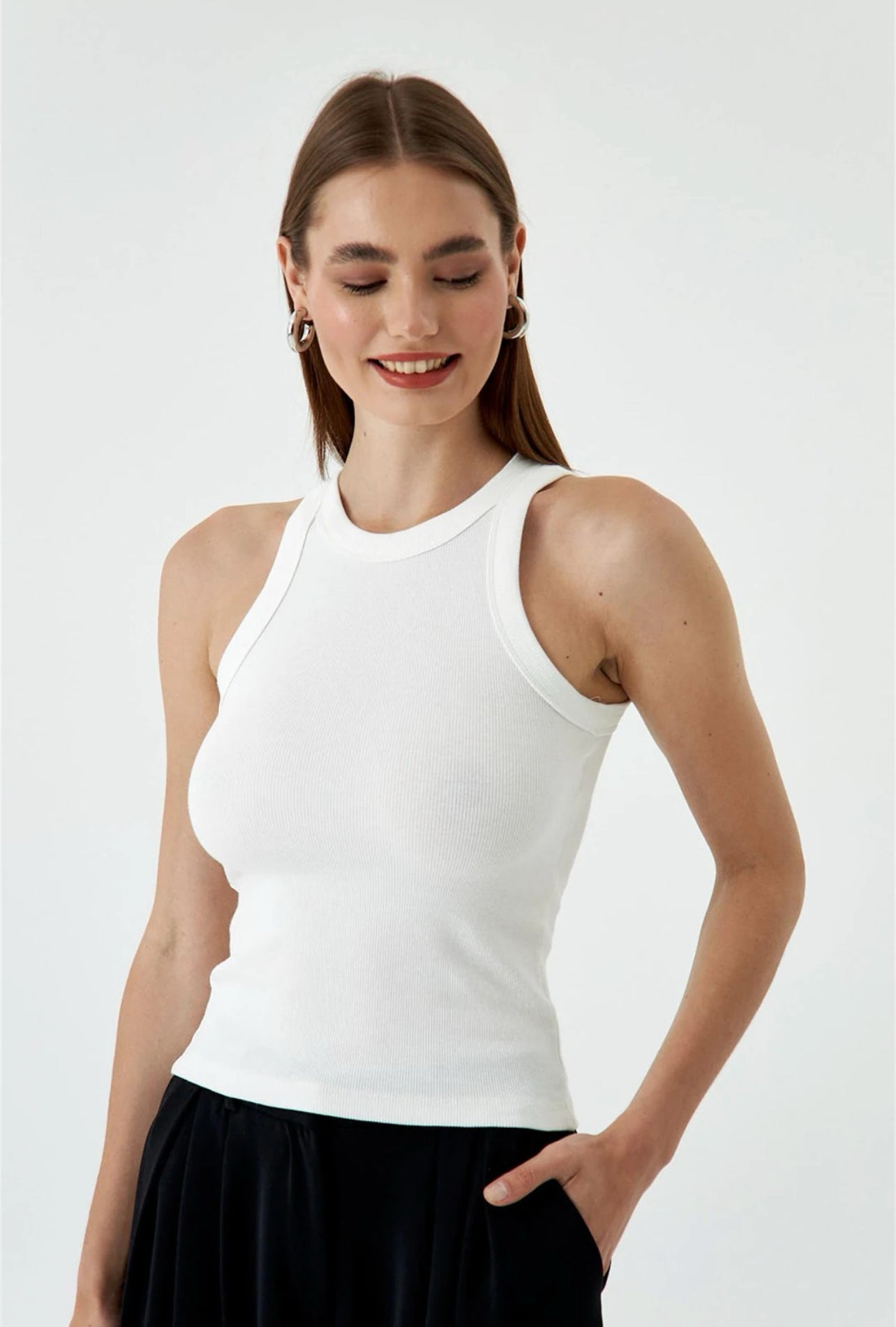 White Ribbed Cotton Vest Top