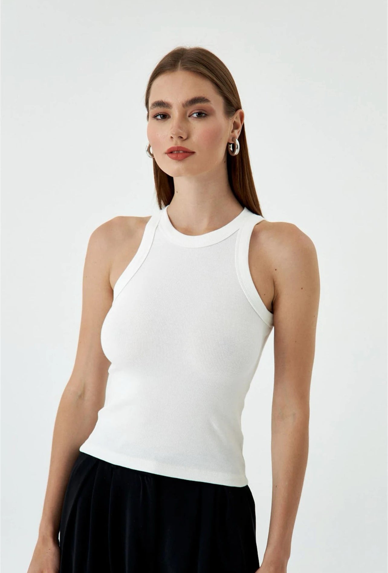 White Ribbed Cotton Vest Top