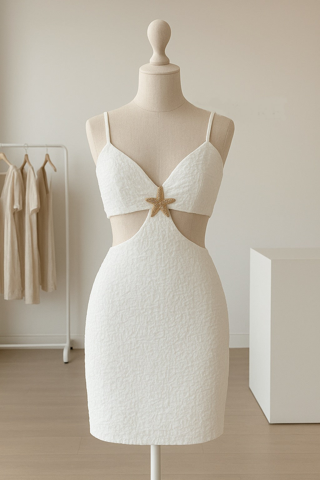 White Textured Cut-out Bodycon Dress