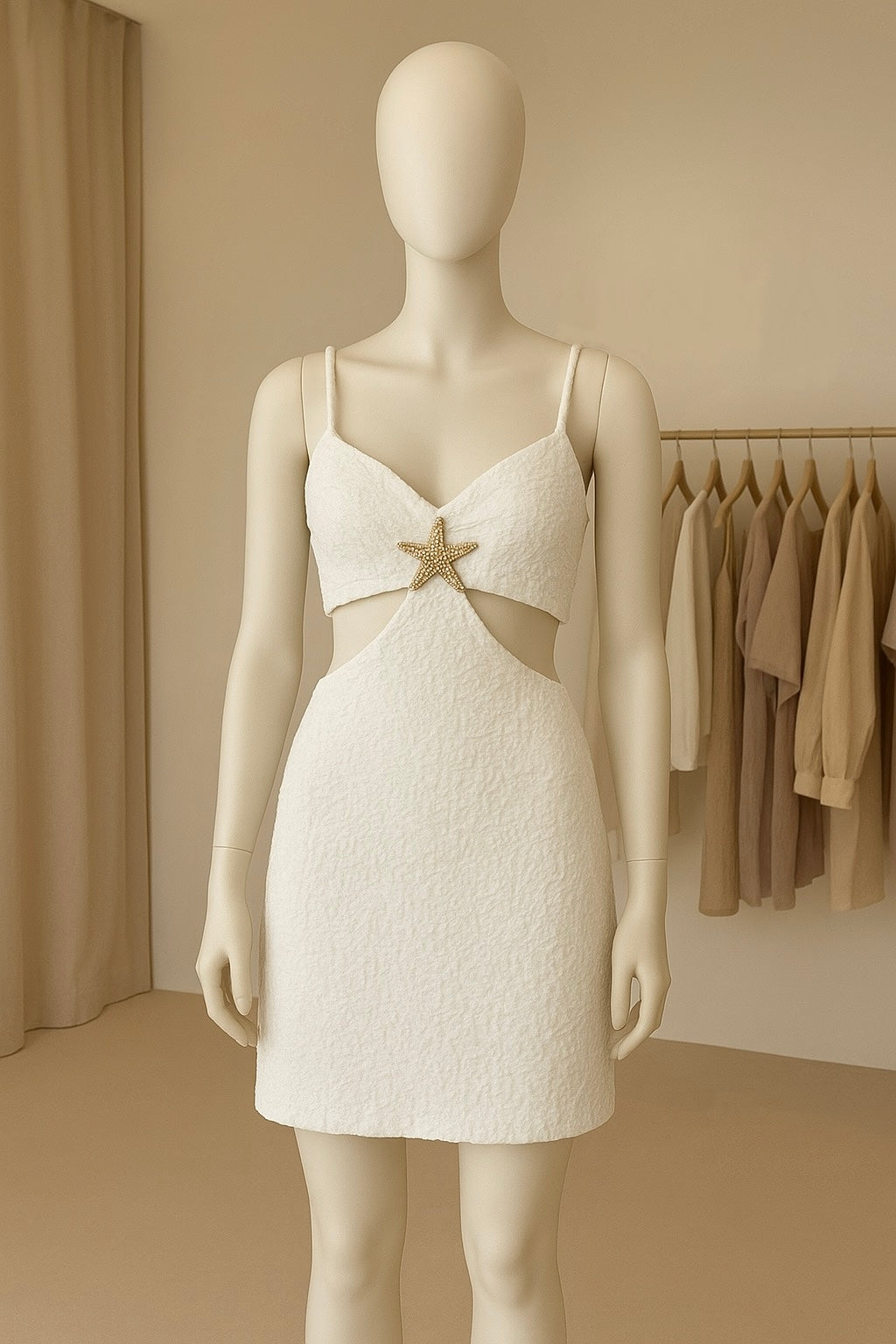 White Textured Cut-out Bodycon Dress