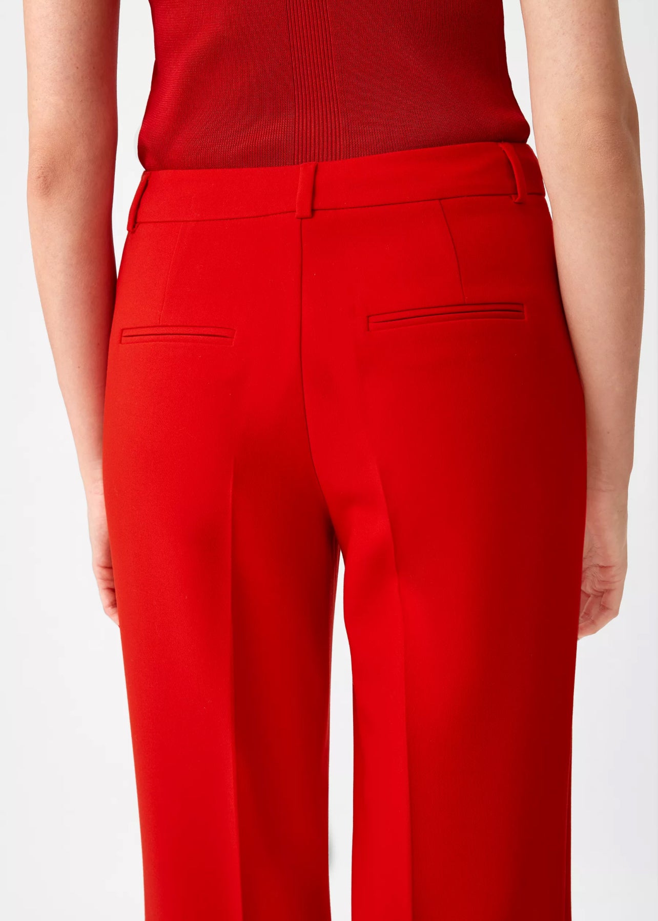 hot-red-slit-hem-flared-trouser