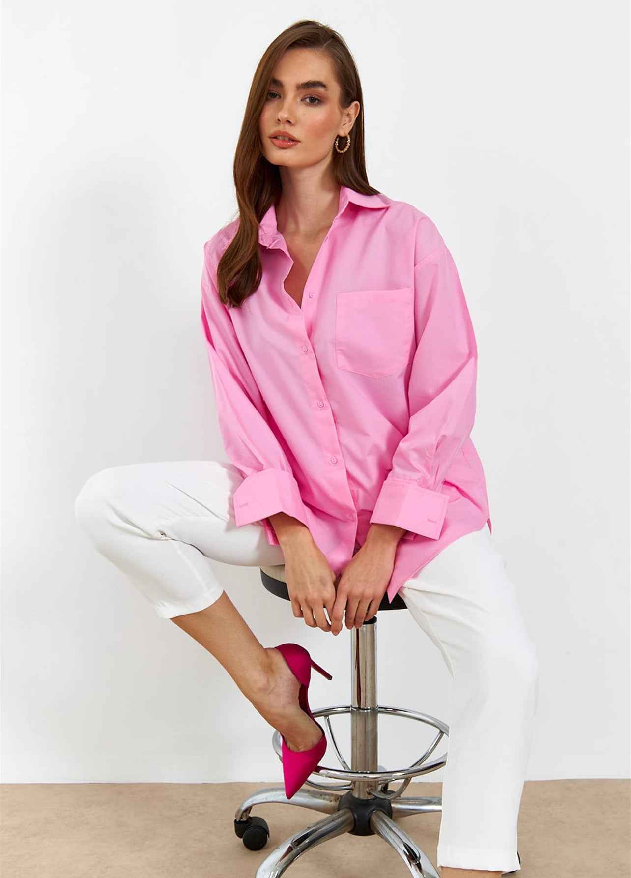 Light Pink Full Sleeves Cotton Shirt