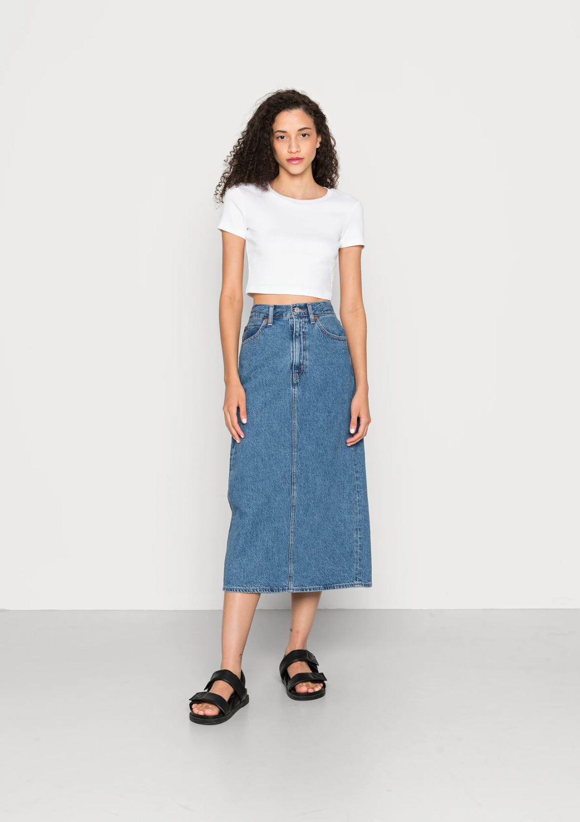 Light Blue Demin Midi Skirt