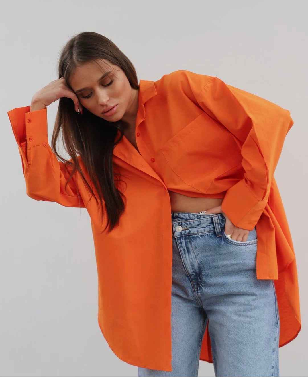 Orange Full Sleeves Cotton Oversized Shirt