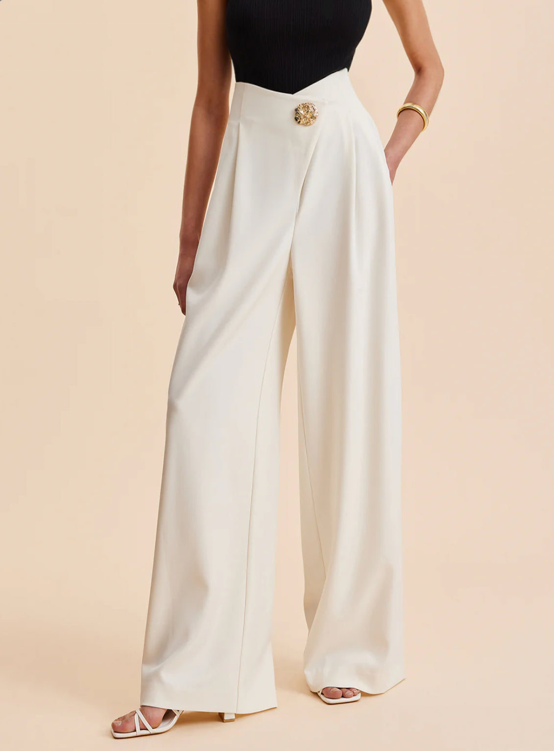 Apricot Pleated Wide Leg Trousers