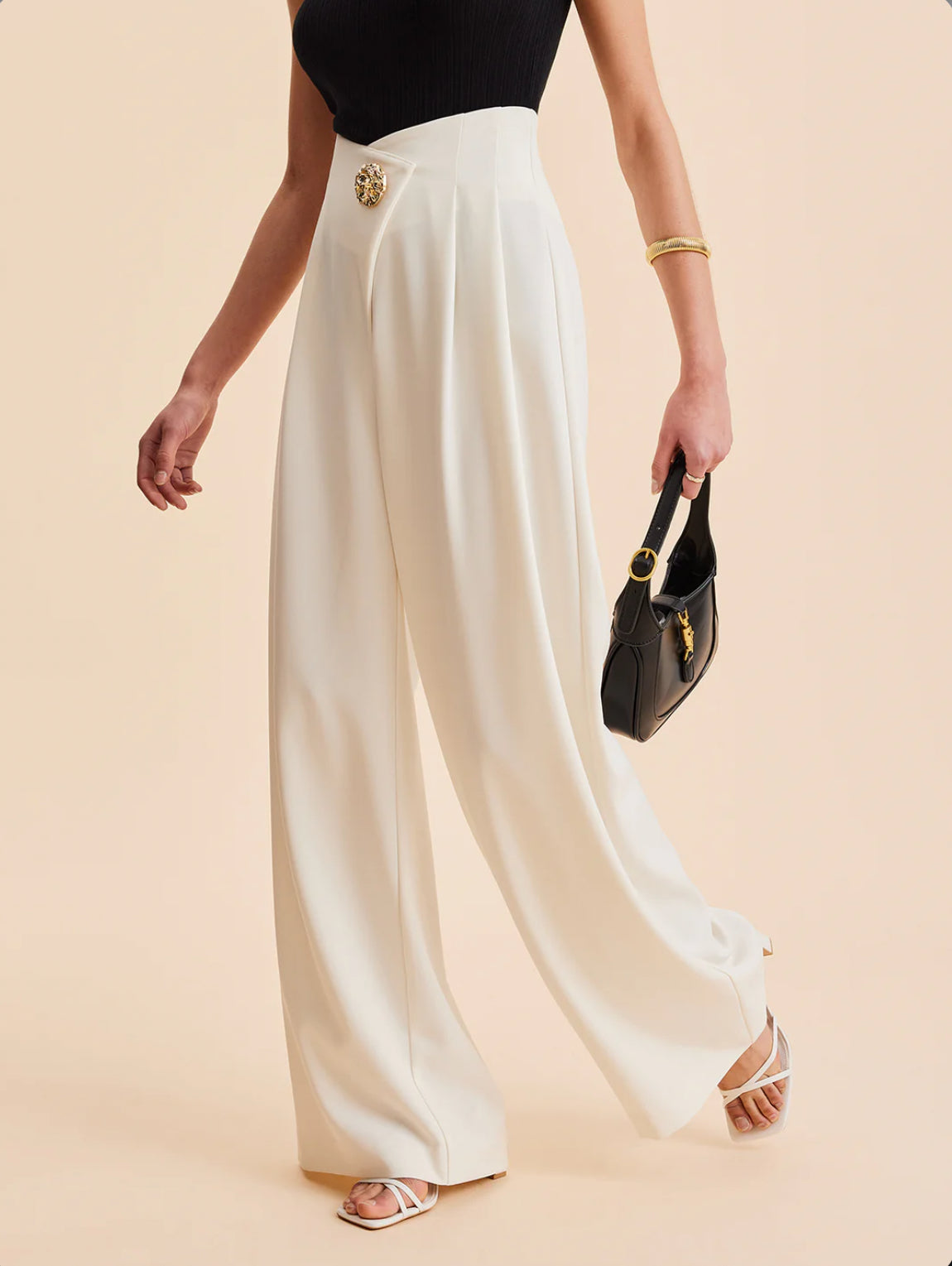 Apricot Pleated Wide Leg Trousers