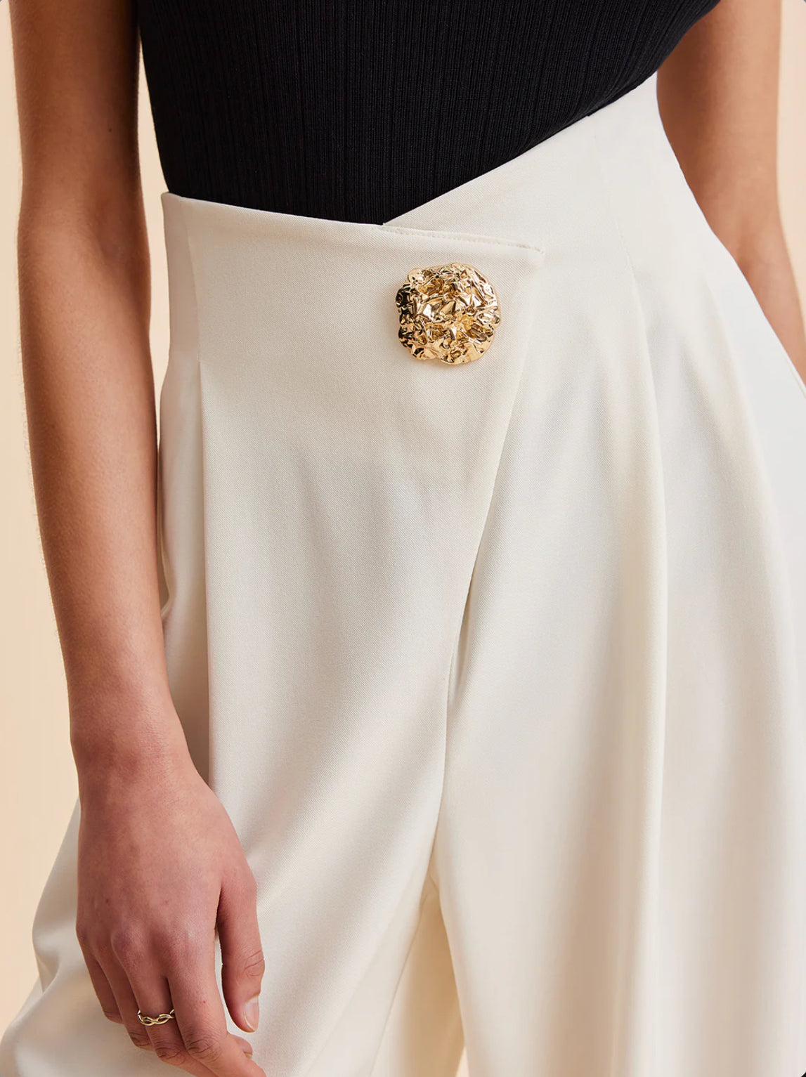 Apricot Pleated Wide Leg Trousers
