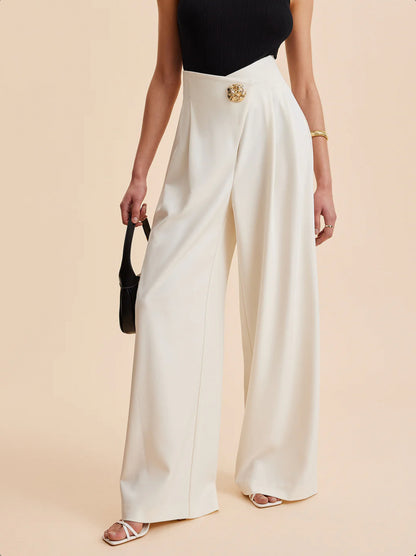 Apricot Pleated Wide Leg Trousers