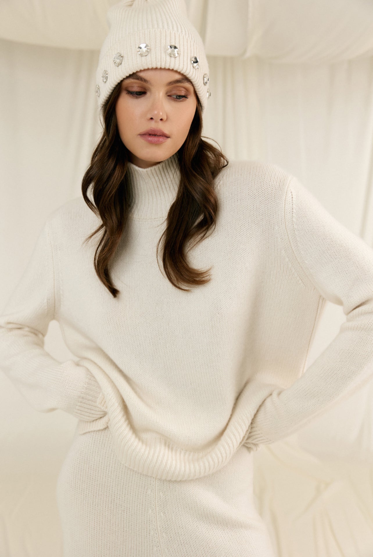 Beige Cashmere Polo Neck Jumper