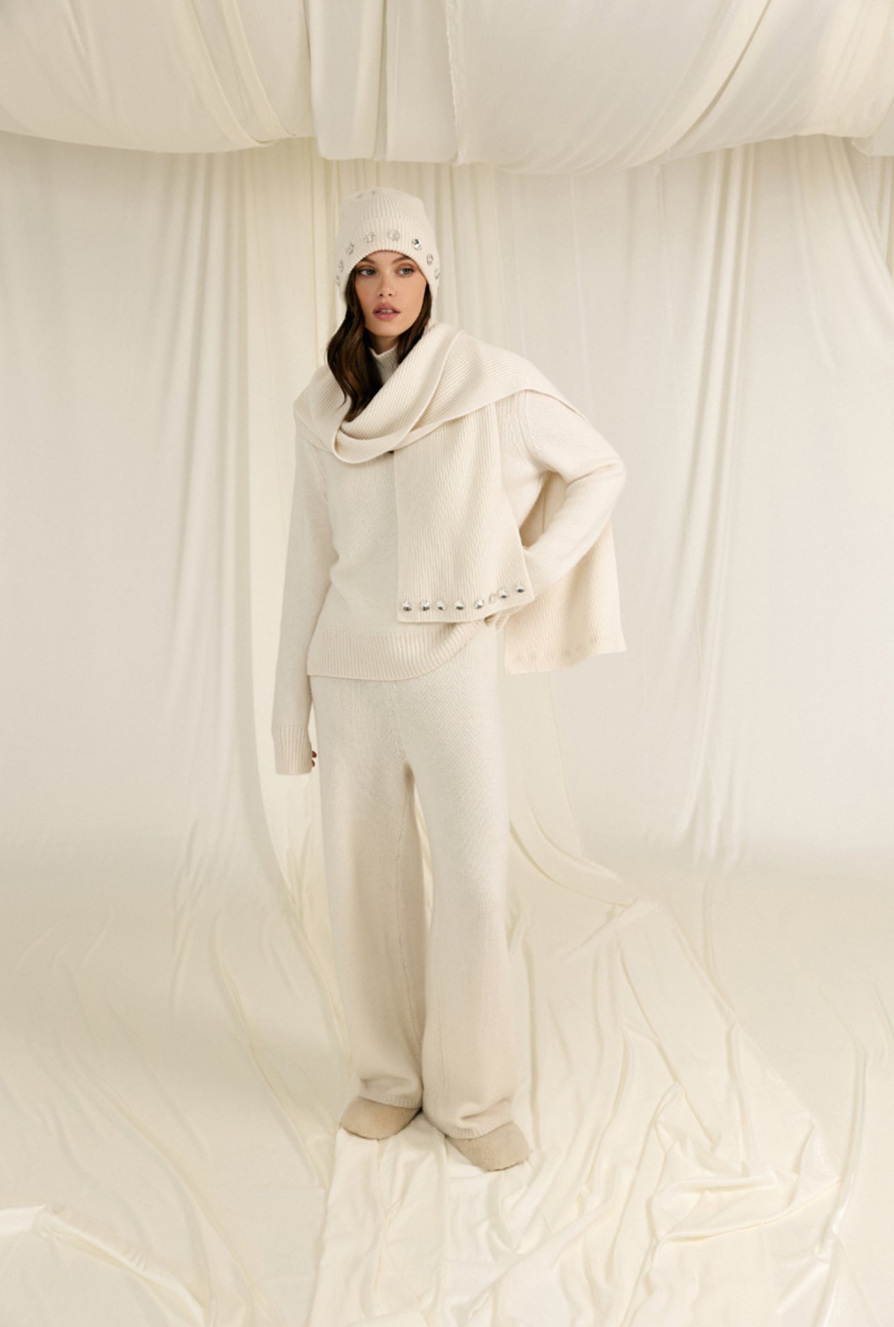 Beige Cashmere Polo Neck Jumper