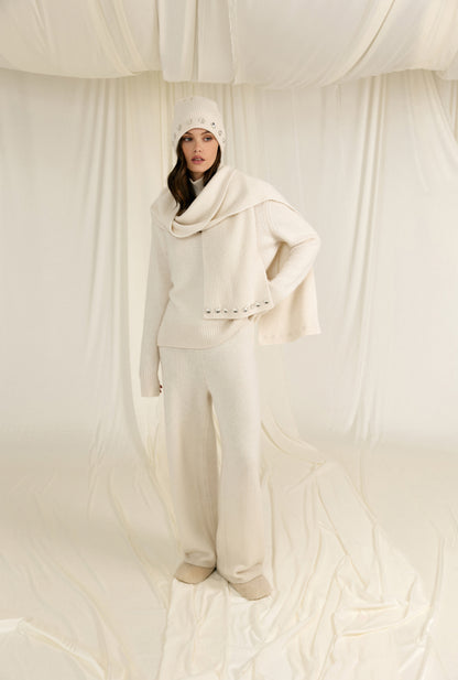 Beige Cashmere Polo Neck Jumper