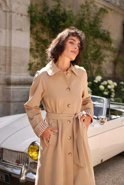 Beige Contrast Cotton Trench Coat