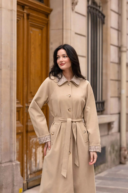 Beige Contrast Cotton Trench Coat
