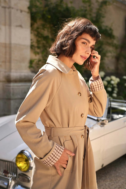 Beige Contrast Cotton Trench Coat