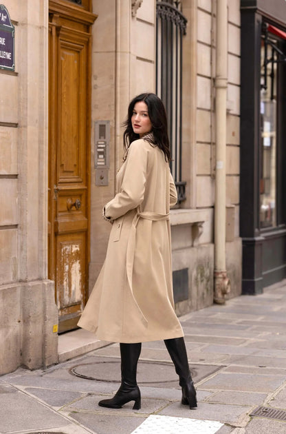 Beige Contrast Cotton Trench Coat